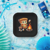 Schattige vreugdevuur pizzafeest papieren bordje (Feest)