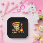 Schattige vreugdevuur pizzafeest papieren bordje (Feest)