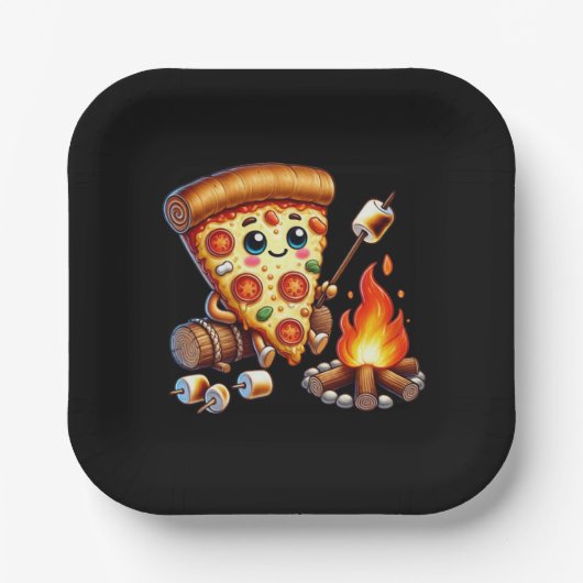 Schattige vreugdevuur pizzafeest papieren bordje (Voorkant)