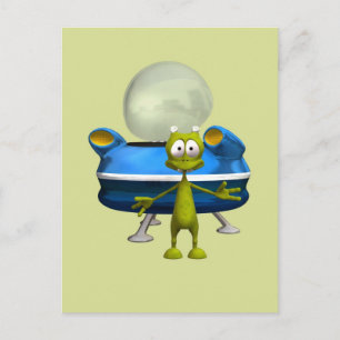 Schattige Vriendelijke Alien UFO Cartoon Ruimte Ku Briefkaart