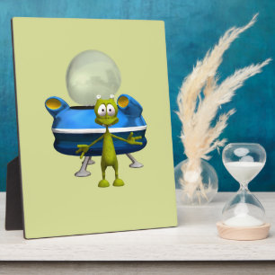 Schattige Vriendelijke Alien UFO Cartoon Ruimte Ku Fotoplaat