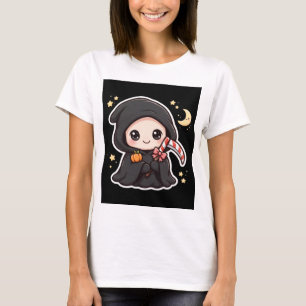 Schattige Vriendelijke Grim Reaper Halloween T-Shi T-shirt
