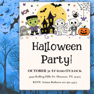 Schattige Vriendelijke Karakters Halloween Feest Kaart