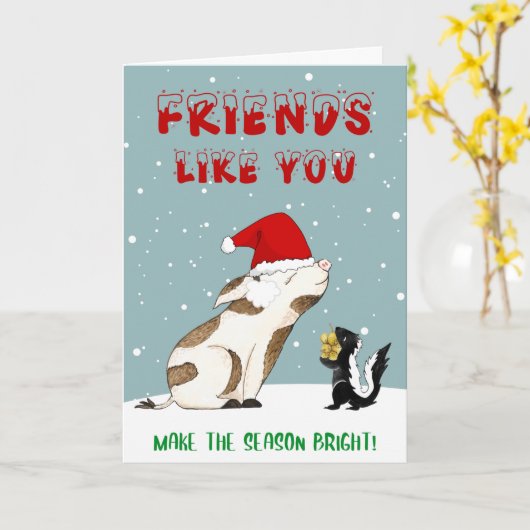 Schattige Vriendvarken Kerstmis Kaart (Gele Bloem)