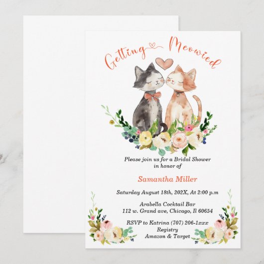 Schattige Vrijgezellenfeest met kattenthema Kaart (Voorkant / Achterkant)