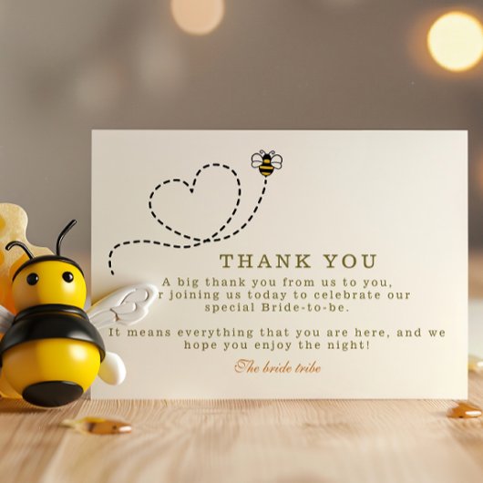 Schattige vrijgezellenfeest van het bijenhart bedankkaart