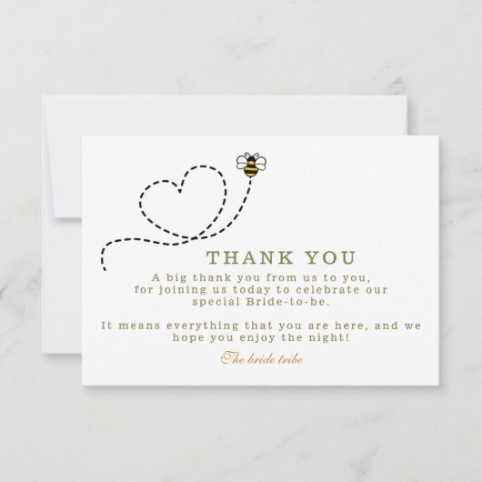 Schattige vrijgezellenfeest van het bijenhart bedankkaart (Voorkant)