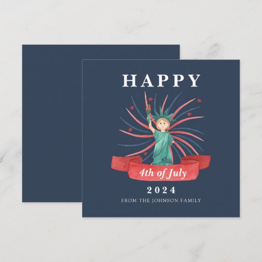 Schattige Vrijheidsbeeld 4 juli Feestdagenkaart (Voorkant / Achterkant)