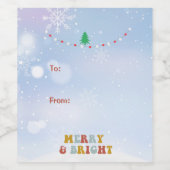 Schattige Vrolijk en Helder Kerstboom Vakantiegift Wijn Etiket (Enkel label)