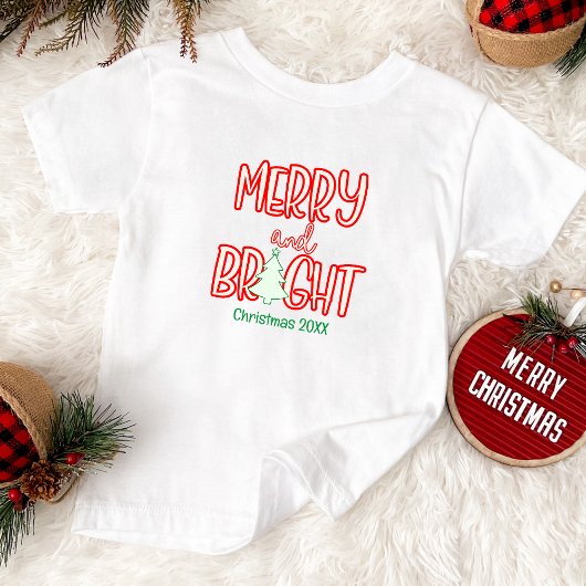 Schattige Vrolijk en helder kerstjaar rood en groe T-shirt