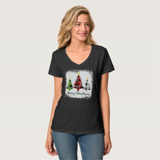 Schattige Vrolijk Kerstfeest Plaid Trees Xmas Fami T-shirt (Voorkant volledig)