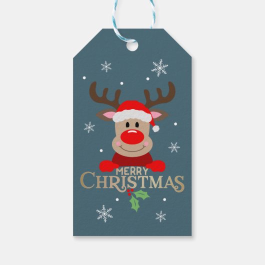 Schattige vrolijk kerstfeest Rudolph rendieren Cadeaulabel (Achterkant)