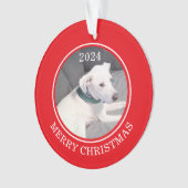 Schattige Vrolijk Kerstfeest Witte Hond Foto Rood  Ornament (voorkant)