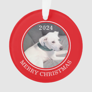 Schattige Vrolijk Kerstfeest Witte Hond Foto Rood Ornament