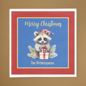 Schattige Vrolijk Kerstmis Raccoon w Santa Hat Wil Servet