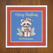 Schattige Vrolijk Kerstmis Raccoon w Santa Hat Wil Servet