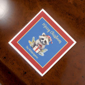 Schattige Vrolijk Kerstmis Raccoon w Santa Hat Wil Servet