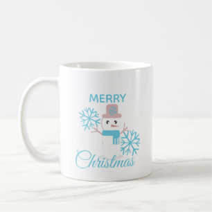 Schattige vrolijk kerstmis sneeuwman sneeuwvlokken koffiemok