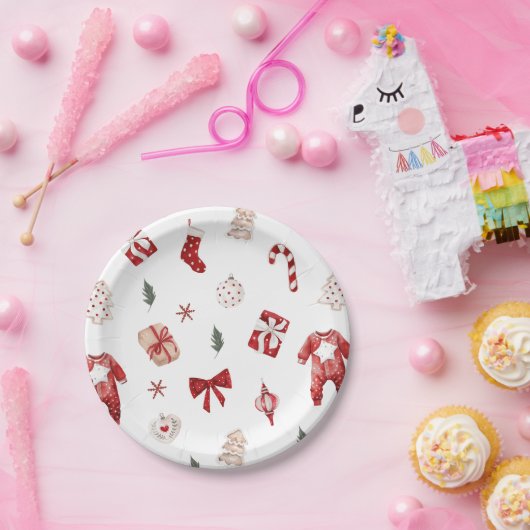 Schattige Vrolijk Klein Rood Winter Kerst Baby sho Papieren Bordje (Feest)