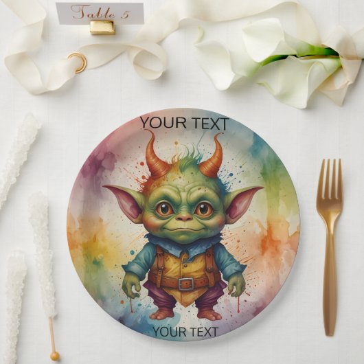 Schattige vrolijk kleurrijk grappig klein goblin c papieren bordje (Huwelijk)