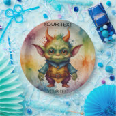 Schattige vrolijk kleurrijk grappig klein goblin c papieren bordje (Feest)