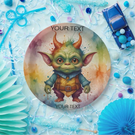 Schattige vrolijk kleurrijk grappig klein goblin c papieren bordje (Feest)