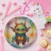 Schattige vrolijk kleurrijk grappig klein goblin c papieren bordje (Feest)