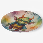 Schattige vrolijk kleurrijk grappig klein goblin c papieren bordje (Gekanteld)