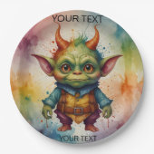 Schattige vrolijk kleurrijk grappig klein goblin c papieren bordje (Voorkant)