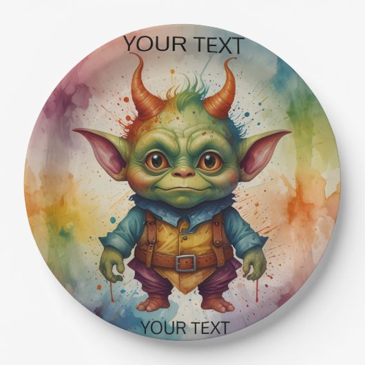 Schattige vrolijk kleurrijk grappig klein goblin c papieren bordje (Voorkant)