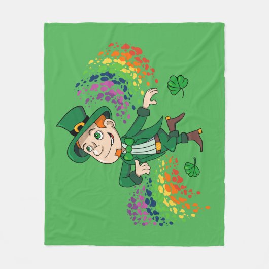 Schattige vrolijk lachende dansende kabouter, een  fleece deken (Voorkant)
