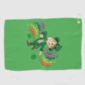 Schattige vrolijk lachende dansende kabouter, een  golfhanddoek (Horizontaal)