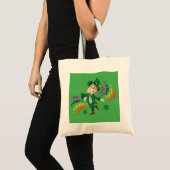Schattige vrolijk lachende dansende kabouter, een  tote bag (Voorkant (product))