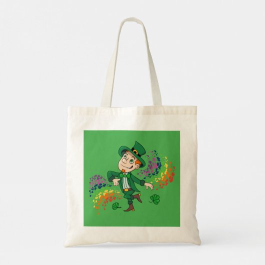 Schattige vrolijk lachende dansende kabouter, een tote bag (Achterkant)