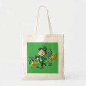 Schattige vrolijk lachende dansende kabouter, een tote bag (Voorkant)