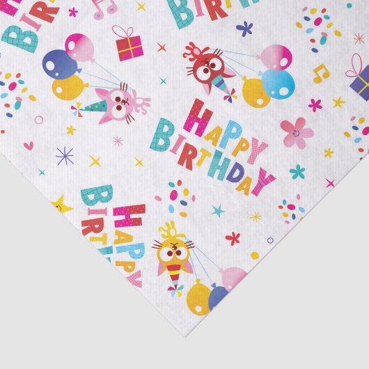 Schattige vrolijk verjaardagspatroon tissuepapier (Detail)