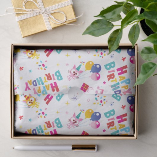Schattige vrolijk verjaardagspatroon tissuepapier (Geschenk)