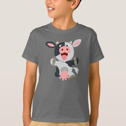 Schattige Vrolijke Cartoon Koe Kinderen T-shirt (Voorkant)
