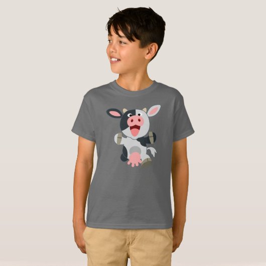 Schattige Vrolijke Cartoon Koe Kinderen T-shirt (Voorkant volledig)