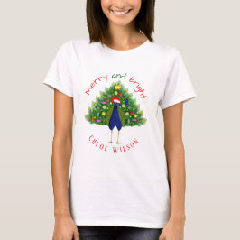 Schattige vrolijke en heldere Kerstboom Pauw T-shirt