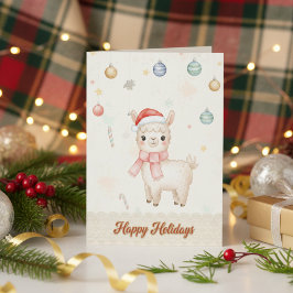 Schattige vrolijke feestdagen Lama kerstkaart Kaart