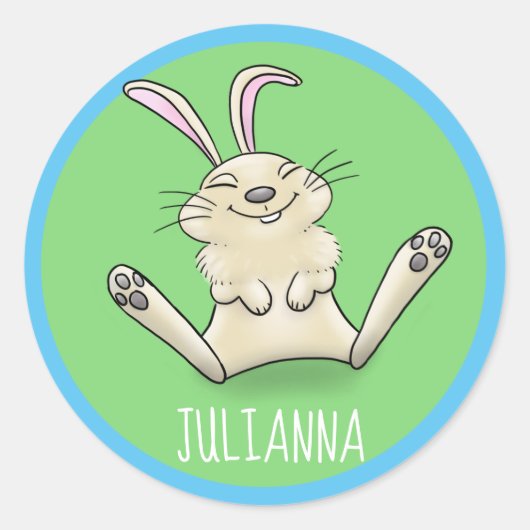 Schattige vrolijke glimlachende baby konijnenkonij ronde sticker (Voorkant)