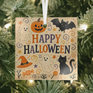 , schattige vrolijke Halloween vleermuis, spook, p Glas Ornament