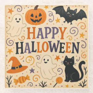 , schattige vrolijke Halloween vleermuis, spook, p Glazen Onderzetter
