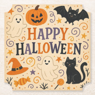 , schattige vrolijke Halloween vleermuis, spook, p Kartonnen Onderzetters