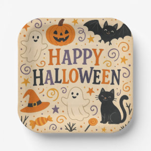 , schattige vrolijke Halloween vleermuis, spook, p Papieren Bordje