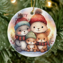 Schattige vrolijke kerst bosdierfamilie