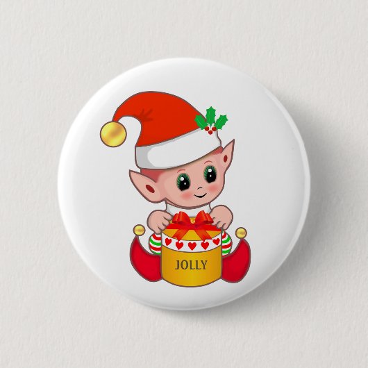 Schattige vrolijke Kerst elf Ronde Button 5,7 Cm (Voorkant)