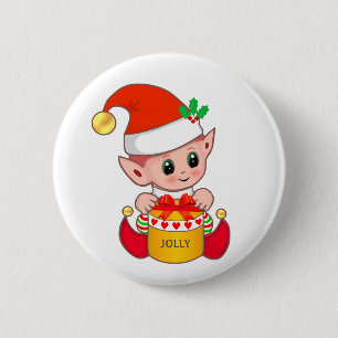 Schattige vrolijke Kerst elf Ronde Button 5,7 Cm