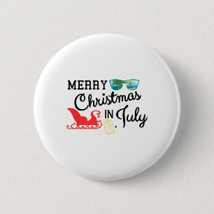 Schattige vrolijke kerst in juli strand kerstman  ronde button 5,7 cm